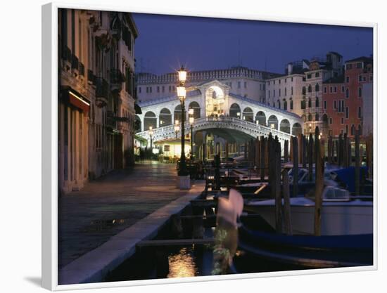 Rialto Bridge Illuminated at Night in Venice, UNESCO World Heritage Site, Veneto, Italy, Europe-null-Framed Photographic Print