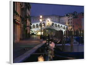 Rialto Bridge Illuminated at Night in Venice, UNESCO World Heritage Site, Veneto, Italy, Europe-null-Framed Photographic Print