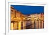 Rialto Bridge (Ponte di Rialto) at night with boat light trails on the Grand Canal, Venice, Veneto-Neale Clark-Framed Photographic Print