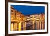 Rialto Bridge (Ponte di Rialto) at night with boat light trails on the Grand Canal, Venice, Veneto-Neale Clark-Framed Photographic Print