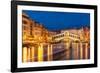 Rialto Bridge (Ponte di Rialto) at night with boat light trails on the Grand Canal, Venice, Veneto-Neale Clark-Framed Photographic Print