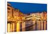 Rialto Bridge (Ponte di Rialto) at night with boat light trails on the Grand Canal, Venice, Veneto-Neale Clark-Framed Photographic Print