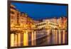 Rialto Bridge (Ponte di Rialto) at night with boat light trails on the Grand Canal, Venice, Veneto-Neale Clark-Framed Photographic Print