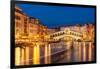 Rialto Bridge (Ponte di Rialto) at night with boat light trails on the Grand Canal, Venice, Veneto-Neale Clark-Framed Photographic Print