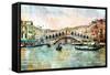 Rialto Bridge - Venetian Picture - Artwork In Painting Style-Maugli-l-Framed Stretched Canvas