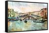 Rialto Bridge - Venetian Picture - Artwork In Painting Style-Maugli-l-Framed Stretched Canvas