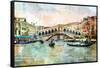 Rialto Bridge - Venetian Picture - Artwork In Painting Style-Maugli-l-Framed Stretched Canvas