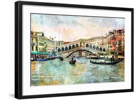 Rialto Bridge - Venetian Picture - Artwork In Painting Style-Maugli-l-Framed Art Print