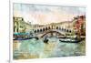 Rialto Bridge - Venetian Picture - Artwork In Painting Style-Maugli-l-Framed Art Print