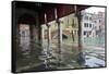 Rialto fish market during the high tide in Venice, November 2019, Venice, Italy-Carlo Morucchio-Framed Stretched Canvas