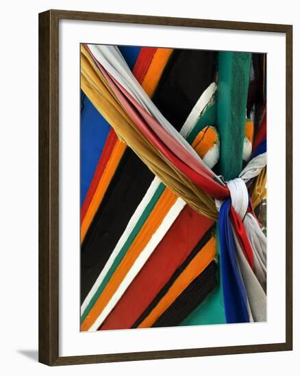 Ribbons Tied to Boat Prow for Good Luck-Jeremy Horner-Framed Photographic Print