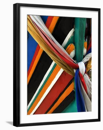 Ribbons Tied to Boat Prow for Good Luck-Jeremy Horner-Framed Photographic Print