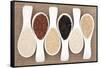 Rice Grain Selection In White Porcelain Scoops Over Hessian Background-marilyna-Framed Stretched Canvas