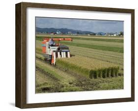 Rice Harvest with Mini-Combine-Harvester, Furano Valley, Central Hokkaido, Japan, Asia-Tony Waltham-Framed Photographic Print