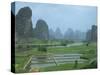 Rice Paddies, Fish Farms and Limestone Pinnacles, Fenglin Karst, Guilin, Yangshuo, Guangxi, China-Waltham Tony-Stretched Canvas