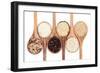 Rice Varieties In Olive Wood Spoons Over White Background-marilyna-Framed Art Print