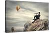 Rich Businessman Sitting On A Chair In The Mountain Looking The Landscape With Spyglass-olly2-Stretched Canvas