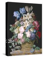 Rich Still Life of Flowers in a Basket-Alexandre-Francois Desportes-Stretched Canvas