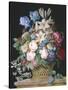 Rich Still Life of Flowers in a Basket-Alexandre-Francois Desportes-Stretched Canvas