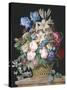 Rich Still Life of Flowers in a Basket-Alexandre-Francois Desportes-Stretched Canvas