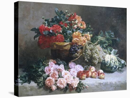 Rich Still Life of Fruit and Flowers-Pierre Bourgogne-Stretched Canvas