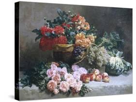 Rich Still Life of Fruit and Flowers-Pierre Bourgogne-Stretched Canvas