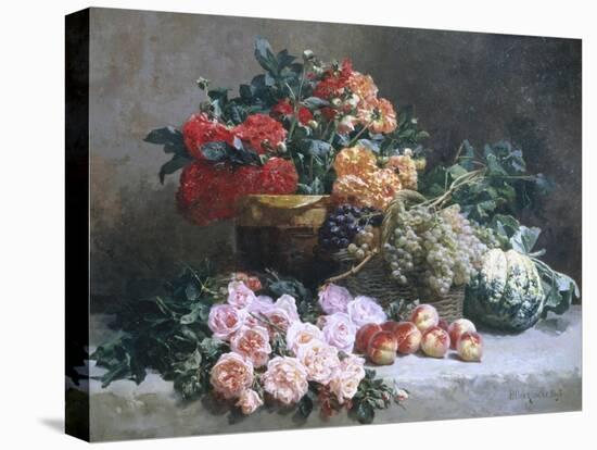 Rich Still Life of Fruit and Flowers-Pierre Bourgogne-Stretched Canvas