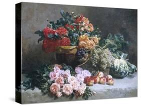 Rich Still Life of Fruit and Flowers-Pierre Bourgogne-Stretched Canvas