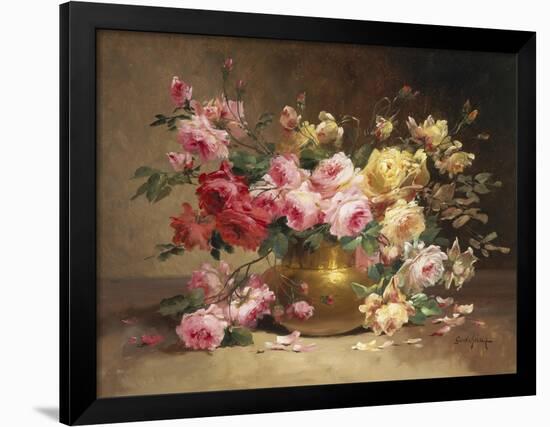 Rich Still Life of Pink and Yellow Roses-Alfred Godchaux-Framed Giclee Print