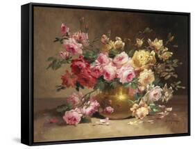 Rich Still Life of Pink and Yellow Roses-Alfred Godchaux-Framed Stretched Canvas