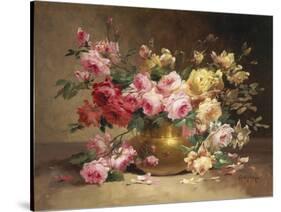 Rich Still Life of Pink and Yellow Roses-Alfred Godchaux-Stretched Canvas