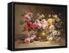 Rich Still Life of Pink and Yellow Roses-Alfred Godchaux-Framed Stretched Canvas
