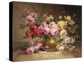 Rich Still Life of Pink and Yellow Roses-Alfred Godchaux-Stretched Canvas