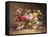 Rich Still Life of Pink and Yellow Roses-Alfred Godchaux-Framed Stretched Canvas