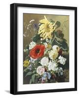 Rich Still Life with Sunflower and Roses-C.f. Hurten-Framed Giclee Print