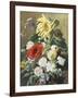 Rich Still Life with Sunflower and Roses-C.f. Hurten-Framed Giclee Print