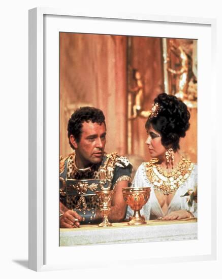 Richard Burton and Elizabeth Taylor, in Costume, Chatting on Set During Filming of Cleopatra-Paul Schutzer-Framed Premium Photographic Print