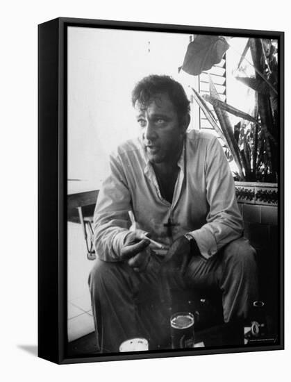 Richard Burton Relaxing in Cantina on Location-Gjon Mili-Framed Stretched Canvas