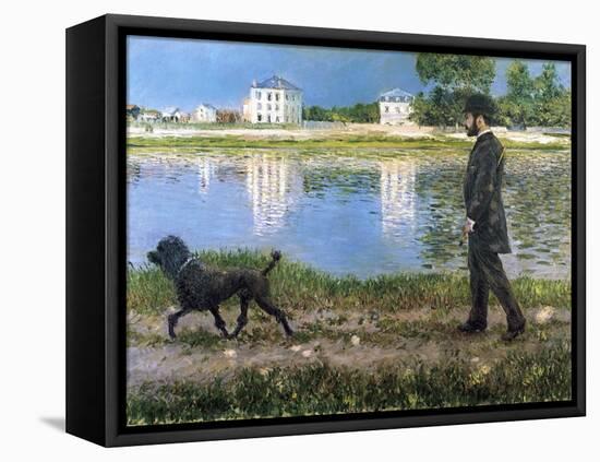 Richard Gallo and His Dog at Petit Gennevilliers, C. 1883-1884-Gustave Caillebotte-Framed Stretched Canvas