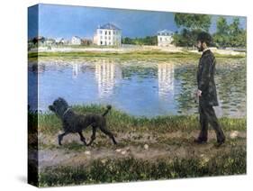 Richard Gallo and His Dog at Petit Gennevilliers, C. 1883-1884-Gustave Caillebotte-Stretched Canvas