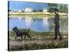 Richard Gallo and His Dog at Petit Gennevilliers, C. 1883-1884-Gustave Caillebotte-Stretched Canvas