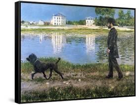 Richard Gallo and His Dog at Petit Gennevilliers, C. 1883-1884-Gustave Caillebotte-Framed Stretched Canvas