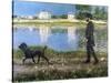 Richard Gallo and His Dog at Petit Gennevilliers, C. 1883-1884-Gustave Caillebotte-Stretched Canvas