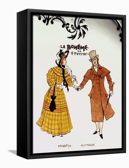 Richard Ginori's Plate Depicting Musetta and Alcindoro-Giacomo Puccini-Framed Stretched Canvas