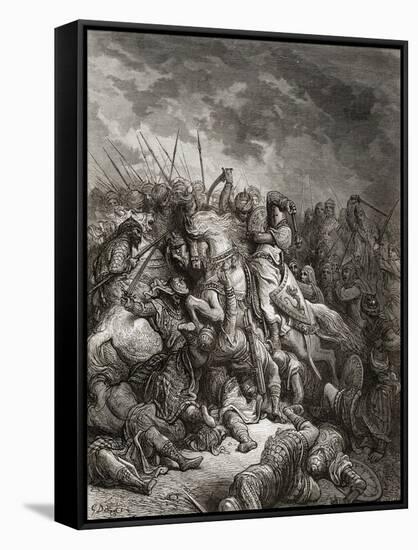 Richard I (1157-99) the Lionheart in Battle at Arsuf in 1191, Illustration from 'Bibliotheque Des…-Gustave Doré-Framed Stretched Canvas