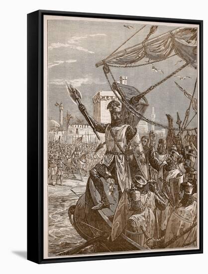 Richard Landing at Jaffa, Illustration from 'Cassell's Illustrated History of England'-English School-Framed Stretched Canvas