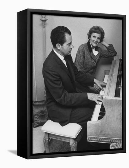 Richard M. Nixon Playing the Piano After He Voted in the California Elections-Ralph Crane-Framed Stretched Canvas