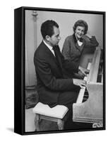 Richard M. Nixon Playing the Piano After He Voted in the California Elections-Ralph Crane-Framed Stretched Canvas