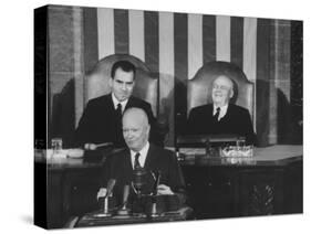 Richard M. Nixon, Sam Rayburn and Pres. Dwight D. Eisenhower During the Opening of Congress-Ed Clark-Stretched Canvas