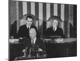 Richard M. Nixon, Sam Rayburn and Pres. Dwight D. Eisenhower During the Opening of Congress-Ed Clark-Mounted Photographic Print